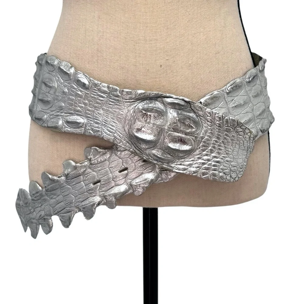 ROBERTO CAVALLI SILVER CROCODILE WIDE BELT